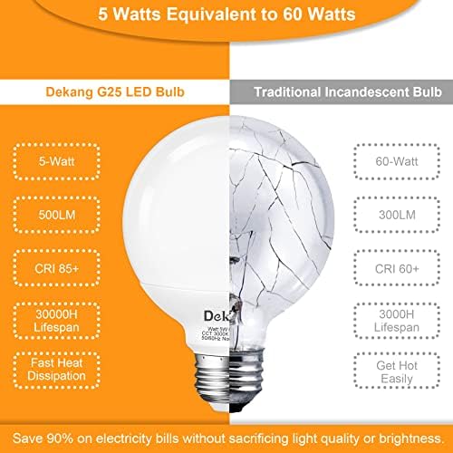 Dekang 8 pacote E26 Lâmpadas de banheiro base 3000k Branco macio, lâmpadas de globo LED G25 Lâmpadas de 60watt Equivalente