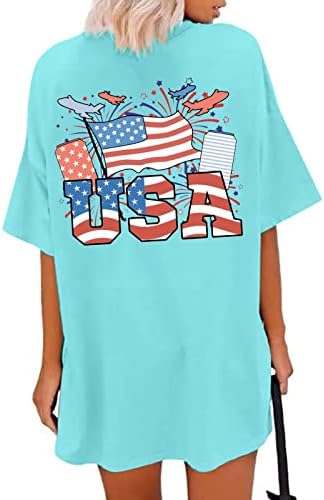 Camiseta do Dia da Independência para Mulheres Verão 4 de julho Tops Trendy American Flag Print Shirt Summer
