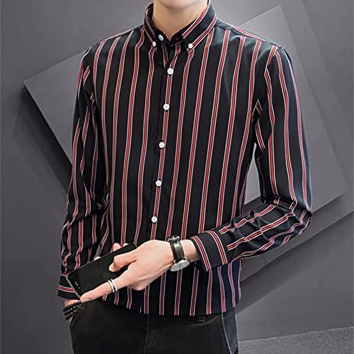 Button listrado masculina camisa de manga longa Camisas de fios alongados casuais Button Up Sirt