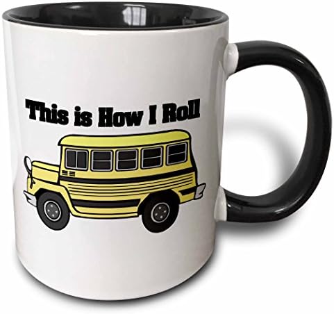 3drose, é assim que eu rolo o ônibus escolar amarelo curto de dois tons caneca, 11 oz, preto/branco