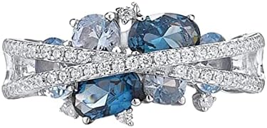 Anéis de aço inoxidável de Yistu para mulheres RECE RETRO CRIATIVO NOVO X SHOLE X HOLO Blue Zircon Anel