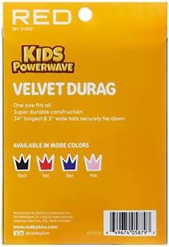 Vermelho por Kiss Kids Velvet Durags PowerWave Kids Durags Long Tail e Wide Strap Headwraps Beanies