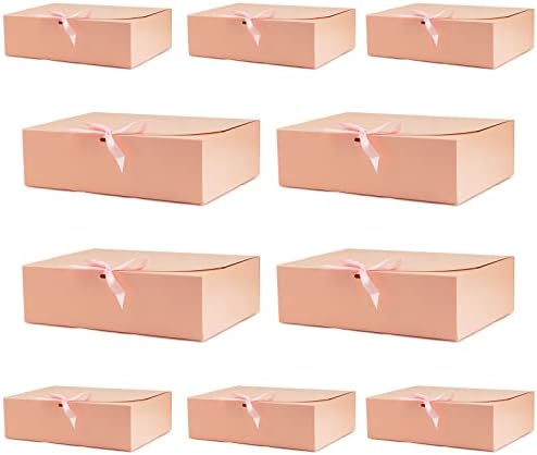 Caixa de presente Symfloor com tampas e fitas, caixas de presente rosa 10.6x8x3.6inChes para presentes, caixa