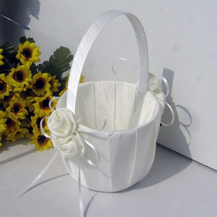 TJLSS cesto de casamento Flores de pano de cetim Flores de cesto de cesta de cestas de cesto