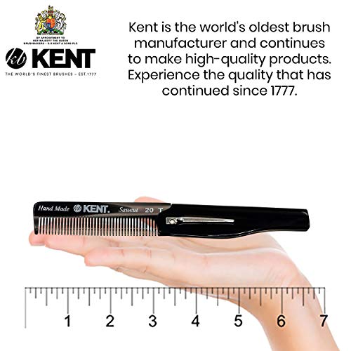 Kent 20t preto grafite preto pente de bolso dobrável à mão para homens, alisador de pente de cabelo fino para penteado