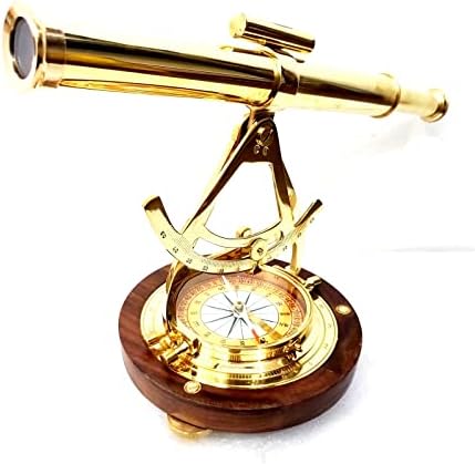 Telescópio de bronze antigo Telescópio de madeira Base Base Transit Survey Página Instrumento de