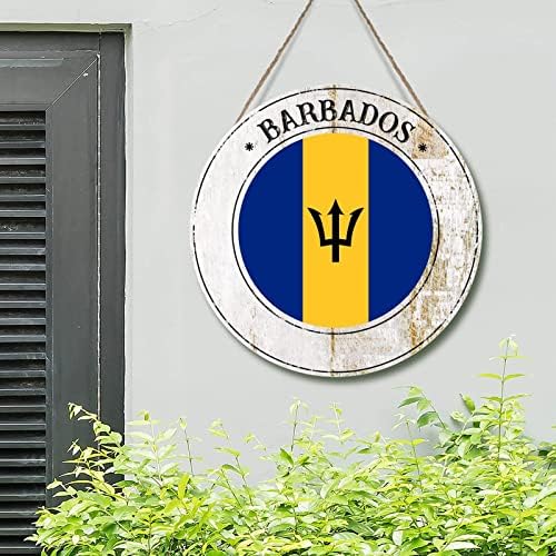 Bandeira da bandeira de Barbados, cabide da porta de boas -vindas Barbados Flag rustic farmhouse de madeira parede