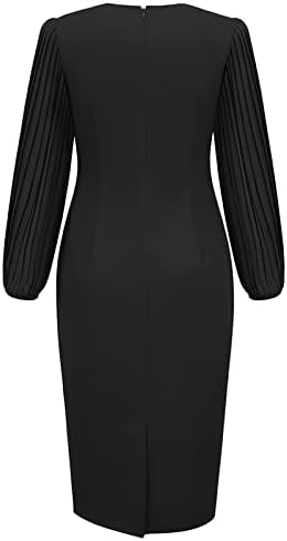 Vestidos de suéter Nokmopo para mulheres 2023 Color sólida pescoço redonda A-line Manga longa Midi Dress