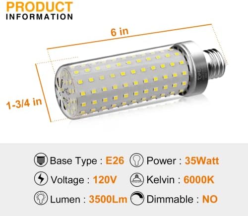 TEBIO 35W LUZ DE LUZ DE DIA LED 300W Equivalente 3500 lúmen Daylight White 6000K, E26/E27 Base Base LED não