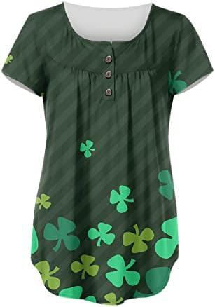 T-shirt do dia de Womens St Patrick Summer Summer Short Sleeve Button Collar Tee Workwear