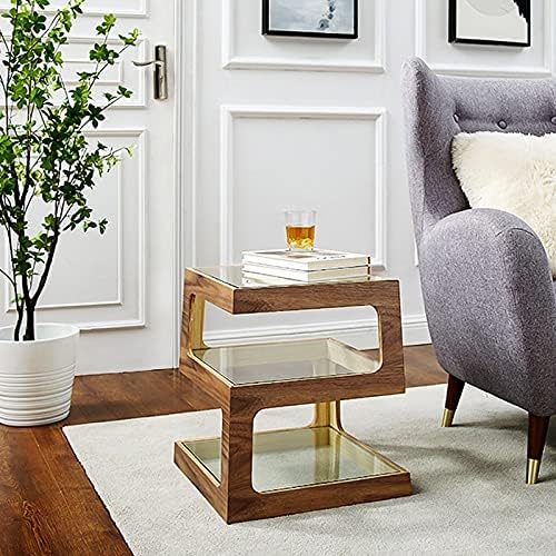 Mesas Tabela lateral quadrada quadrado mesa de chá pequena vidro de madeira maciça de canto de canto