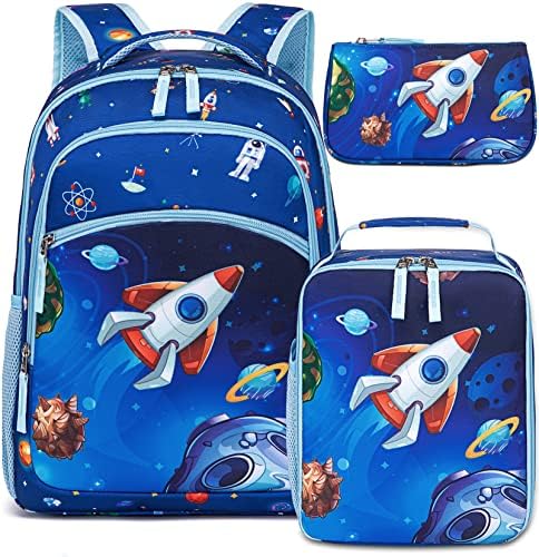 Mochila infantil para meninos de meninos de meninos Space Preschool Bookbag com lancheira Lápis