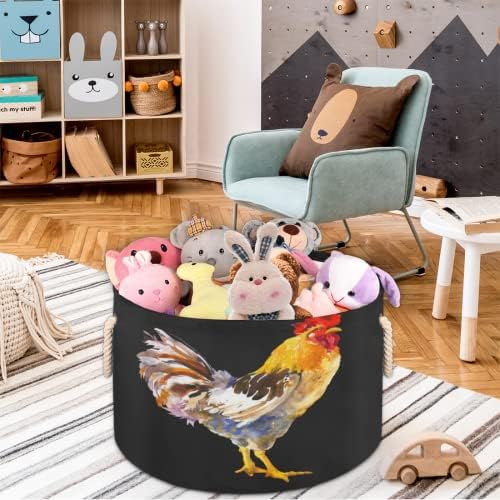 Rooster （09） Grandes cestas redondas para cestas de lavanderia de armazenamento com alças cestas de