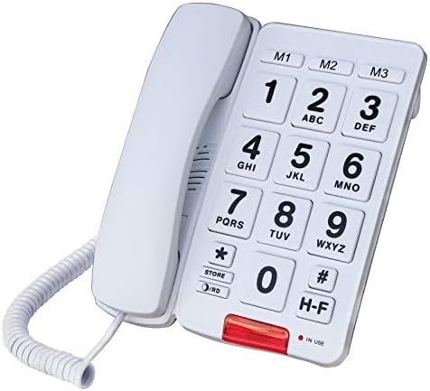 Homanda Big Button Corded Phone com Redial One Touch Memory para idosos idosos Botão grande Linha linear branca