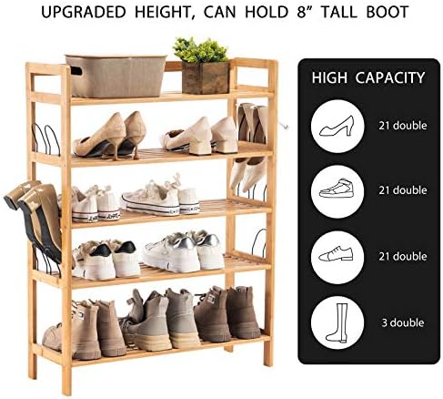 YouDenova Bamboo Shoe Rack, Organizador de armazenamento de prateleira de madeira de 5 camadas, perfeito para entrada, corredor, armário ou sala de estar