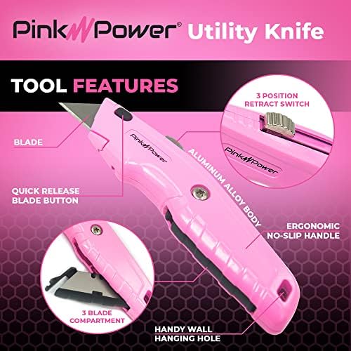 Cortador de caixa rosa rosa Rosa retrátil, faca de utilidade rosa para carpete, faca de cortador de caixa fofa