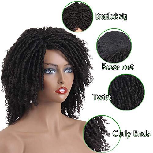 Peruca de dreadlock curta de 8 polegadas para mulheres negras, afro, perucas de torção e calor sintéticos resistentes