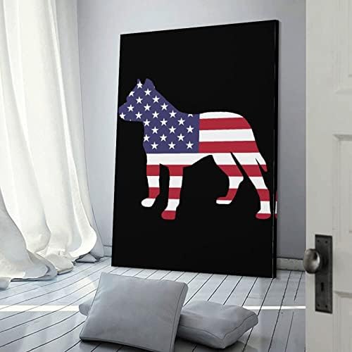 Patriótica Pitbull American Flag Impresso Arte da parede Modern obra de arte vertical