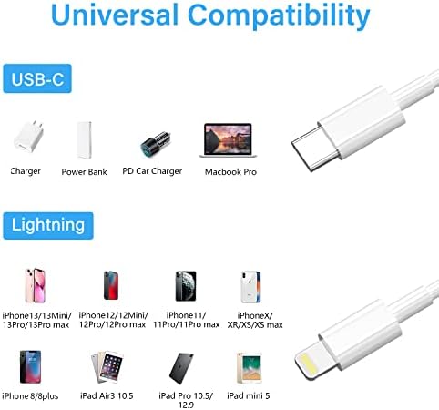 Cabo USB C para Lightning Cabo de 6 pés 2pack, iPhone Fast Charger Cable [Apple MFI Certified] Cordão de carregamento