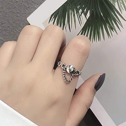 Aimimier Gothic S925 Anéis de junta Conjunto de 2pcs Smiley Ring to Ring com borla de corrente Anel Midi meio aberto para mulheres e meninas