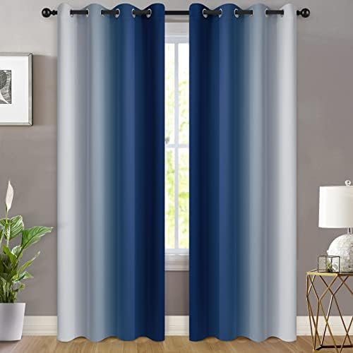 Cortinas de ombre branco azul e acinzentado yakamok, cortinas de cor gradiente de escurecimento da sala para