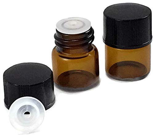 1/4 DRAM Amber Glass Vial - Tampa de parafuso preto plano com redutor de orifício e vedação - pacote