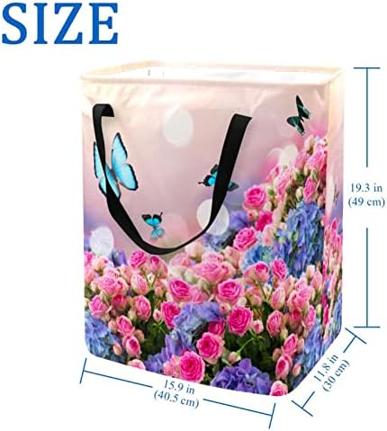 Borboletas em rosas e azul Hortenzia Flores imprimíveis cesto de roupa dobra