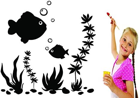 Adesivo de parede de decalque: subaquático com peixes cenário oceano crianças creche escolar tamanho mural: 16