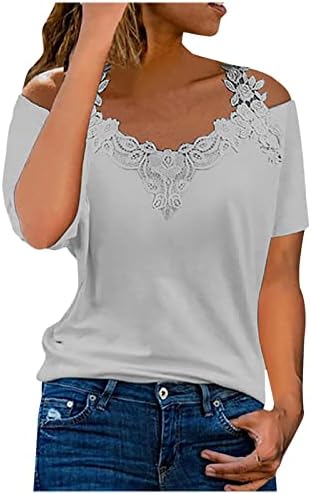 Camiseta de verão plus size para mulheres ombro frio vos de pescoço de pescoço de cor sólida blusas