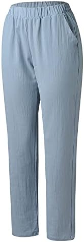 Mulheres na cintura alta perna larga casual perna longa calça calça de linho de algodão Casual Palazzo calça