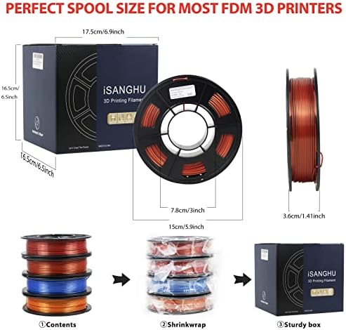 Isanghu 4packs Gradiente de seda Plaamento de filamentos de impressora PLA de seda, pacote de filamento