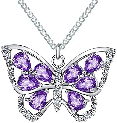Trensygo S925 Sterling Silver Butterfly Birthstone Pingente Colar para mulheres com jóias de zirconia