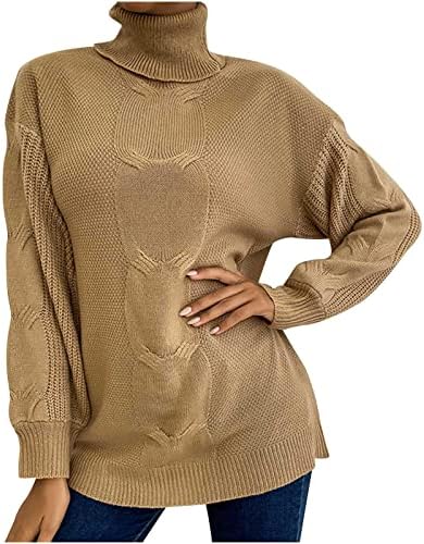 Sweater de malha aconchegante de gola alta de manga comprida para mulheres pulôver de pescoço alto do