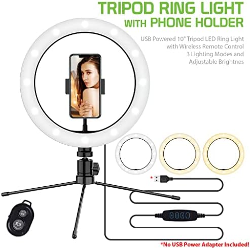Anel de selfie brilhante Tri-Color Light Compatível com seu Samsung Galaxy S5 Verizon 10 polegadas com remoto