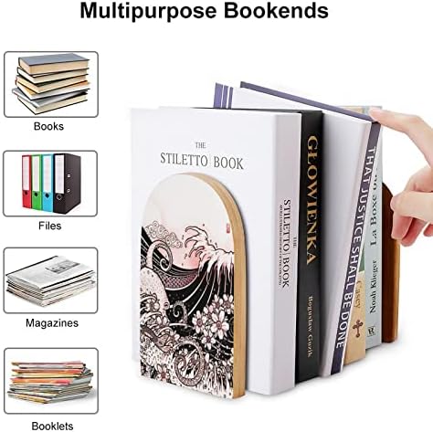 Onda japonesa Octopus e cerejeira Blossom Large Livros de madeira modernos Decorativa Bookshelf Book Stopper