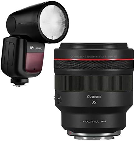 Canon RF 85mm f/1,2 l lente usm ds, pacote com flashpoint zoom li-on x r2 ttl na câmera redonda