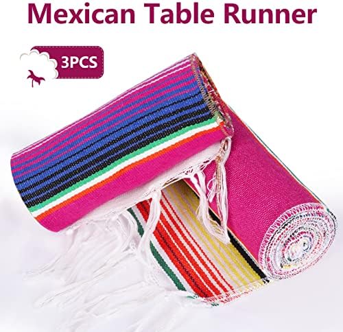 EAEZERAV MEXICAN Serape Table Runner, 3 PCS MEXICAN TABLE RUNNER 14 x 84 polegadas Algodão Fringe