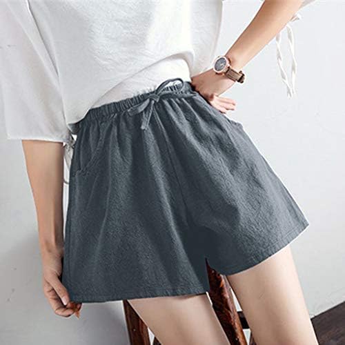 Cintura de shorts finos de linho feminino shorts de linho largo largo casual topo de manga curta alta para