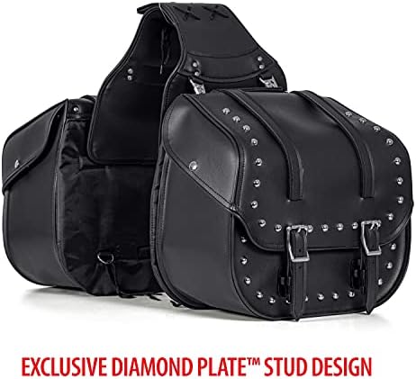 Diamond Plate 2 Peça Conjunto de alforjes de motocicleta, PVC à prova d'água pesada com pregos, mantenha seus pertences seguros e secos com estilo, preto