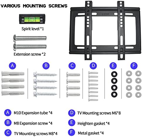 Montagem da parede de TV Fixia e de baixo perfil TV Placket para TVs de tela plana de 14-42 polegadas, VESA 75x75 a 200x200mm e 55 lbs, mestre de economia de espaço