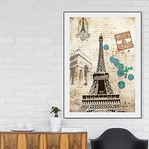 Memória Paris Eiffel Tower Vintage Carimbo Poster Óleo Pintura a óleo sobre tela Impressões de