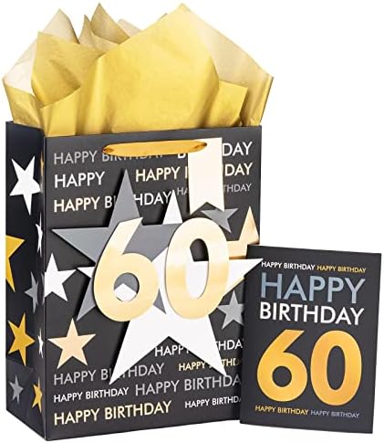 Bolsa de presente de aniversário de Loveinside com papel de seda e cartão de felicitações por 60