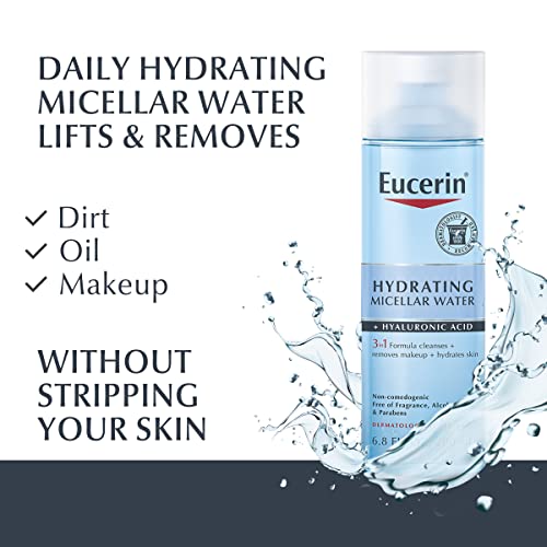 Água micelar hidratante de eucerina hidratante, formulada com ácido hialurônico, garrafa de 6,8 fl oz