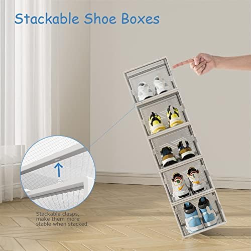 Caixas de armazenamento de sapatos Organizador de sapatos para armário, 6 caixas de sapatos de embalagem clara plástico empilhável recipientes de sapatos sob a cama Armazenamento