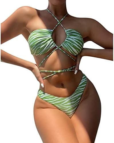 Alta cintura Biquíni Bottom Halter String Zebra Impresso Sexy Swimwear Lace Up Define de biquíni de