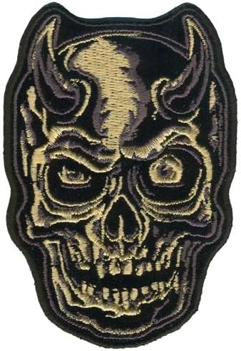 Devil Horn Skull Patch - Alto fio Rayon Ferro -On Registro de Backing de Backing de Calor - 2,5 x 3,5