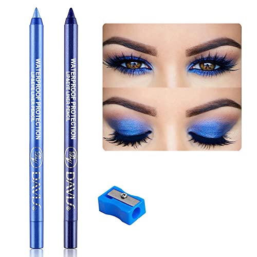2pcs azuis azul escuro Ceninho de delineador azul escuro Conjunto de caneta com lápis, azul azul escuro brilhante,