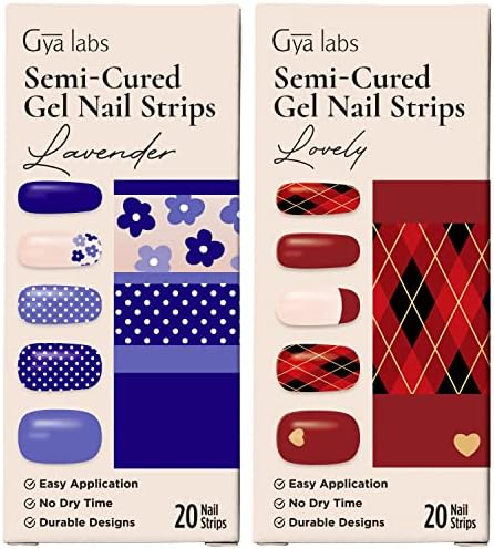 Conjunto de adesivos de unhas Gya Labs - unhas duradouras para mulheres - tiras de unhas de gel semi -curadas