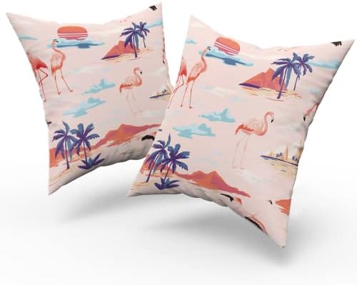 Capas de travesseiros de palmeira de flamingo rosa Conjunto de 2 travesseiros decorativos da ilha tropical