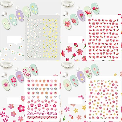 Silpecwee 16 lençóis adesivos de unhas de flor para mulheres meninas garotas 3d primavera no verão unhas